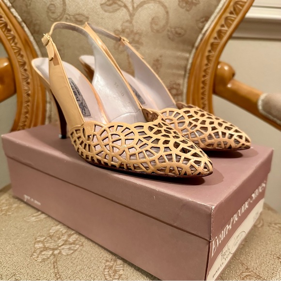 Vintage Evan-Picone NEW IN BOX Peach/Tan Lattice Leather Heels Size 10M - Picture 4 of 10